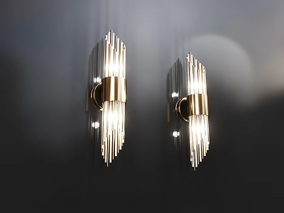 Elegant Crystal Lamps Wall Mounted With Gold Base Illuminated On Dark Background Design 3d model