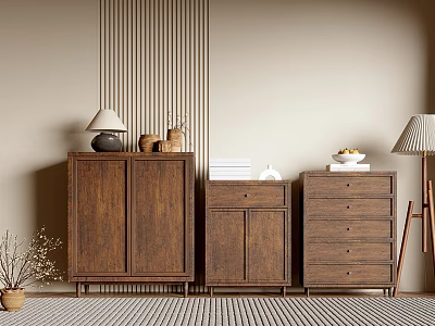 Modern Simple Wooden Entryway Cabinet and Sideboard with Table Lamp Decorative Items and Books 3d model
