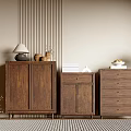 Modern Simple Wooden Entryway Cabinet and Sideboard with Table Lamp Decorative Items and Books
