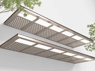 Metal Perforated Sunshades Wall Mounted Design With Green Branches And White Background 3d model
