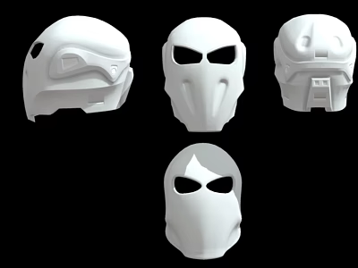 White Hats With Four Different Unique Designs Displayed On Black Background 3d model