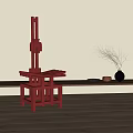 Red Wooden Leisure Chair with Modern Geometric Design in Light Interior and Decorative Vase