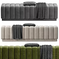 Modern Ribbed Sofa Bench In Light Grey Dark Grey Green With Pillow And Blanket