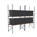 Industrial Shelving With Metal Frame Multiple Levels And Gray Storage Containers In Warehouse