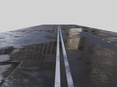 Urban Road Infrastructure With Double White Lane Lines And Wet Asphalt Surface 3d model