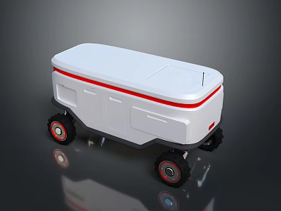 White Mobile Robot With Red Accent And Black Wheels On Reflective Surface 3d model