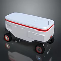 White Mobile Robot With Red Accent And Black Wheels On Reflective Surface 3d model