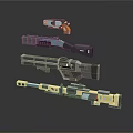 Various Pixelated Weapons 3D Modeled With Different Types And Detailed Structure