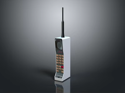 Vintage Mobile Phone With White Body Long Antenna Numeric Keypad And Bulky Retro Design 3d model