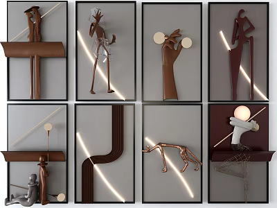 Modern Wall Decor Designs With Sculptural Figures Geometric Shapes And LED Lighting For Contemporary Interiors 3d model