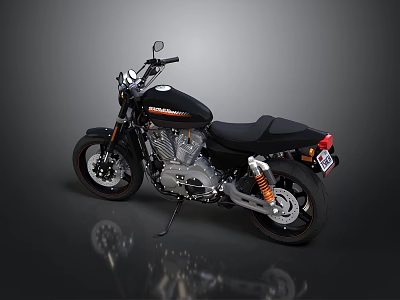 Black Motorcycle with Orange Accents Modern Design Leather Seat and Chrome Exhaust 3d model