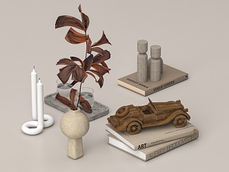 Wind Ornaments Ceramic Combination Coffee Table Book Vase Dried Branches Candle 3d model