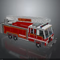 Detailed Red Fire Truck Lego Brick Model With Extended Ladder And White Top