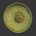 Decorative Ornament Set Featuring Circular Ceramic Plate With Carved Smiley Face Orange Yellow Cracked Texture