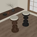 Modern Minimalist Bar Stools With Brown Black Spiral Stacked Base And White Padded Seat