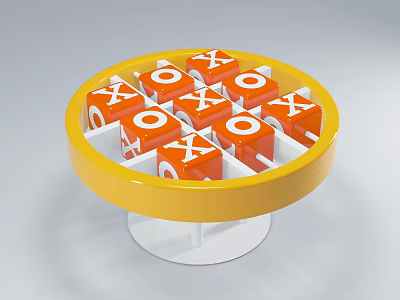 Tic Tac Toe Play Equipment with Yellow Circular Frame Orange Cubes and X O Symbols 3d model
