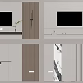 Modern TV Wall Interior Design With Wooden Cabinets Marble Accents And Decorative Plants