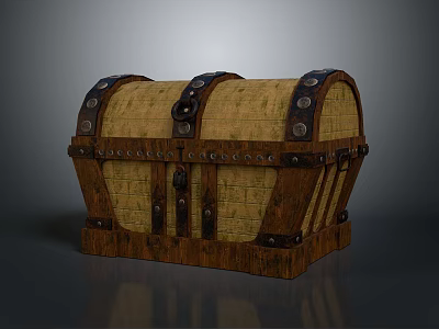 Vintage Wooden Storage Chest With Metal Accents And Decorative Design For Household Use 3d model