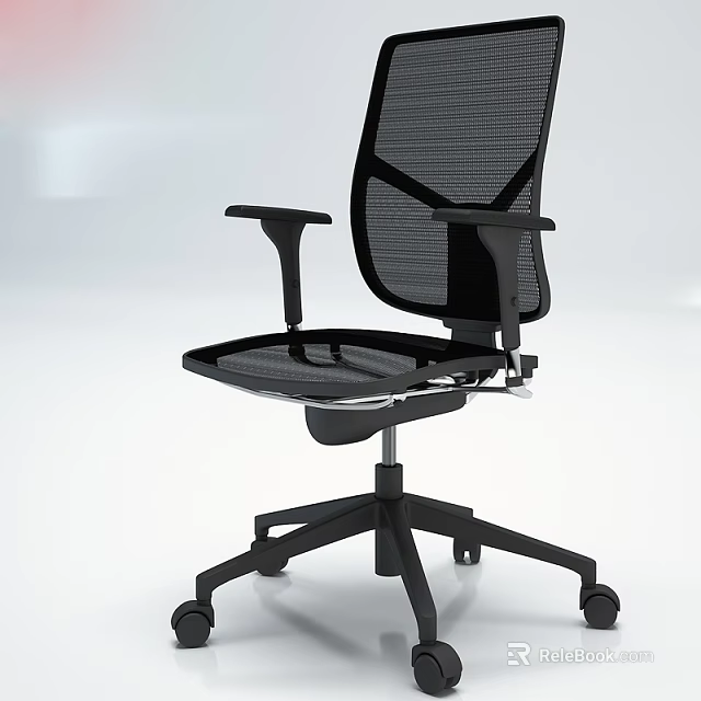 Modern Office Chair With Mesh Back Adjustable Armrests And Rolling Wheels 3d model