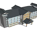 Modern Office Building With Traditional Chinese Roof Gray Yellow Exterior And Grand Entrance