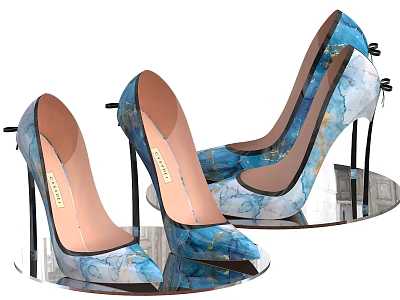 Elegant Blue Marble Pattern High Heel Shoes With Thin Heel And Sleek Design 3d model