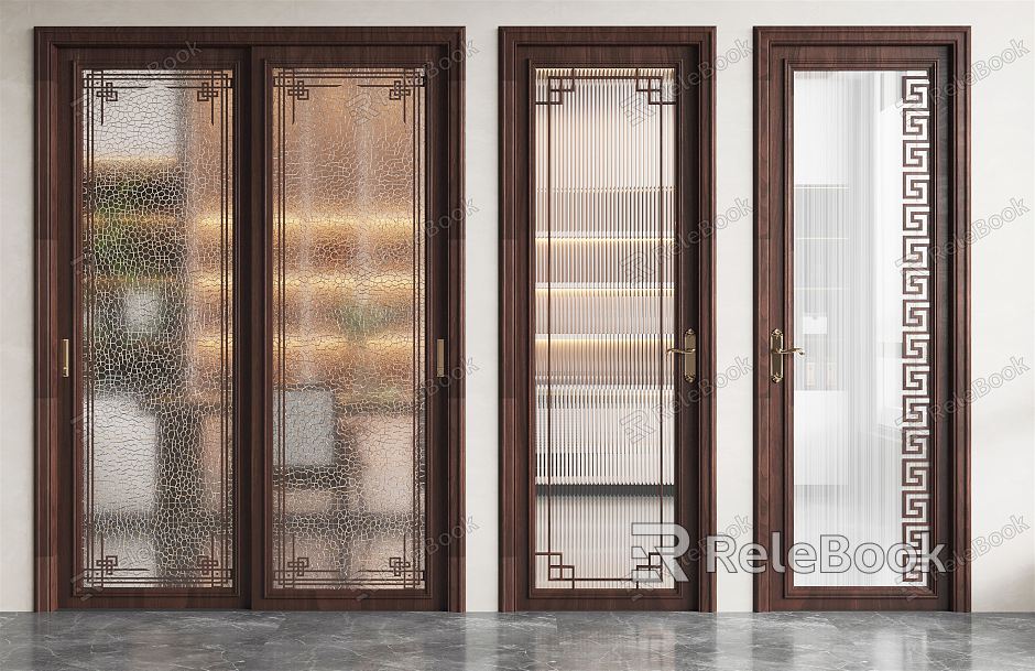 New Chinese style flat door glass sliding door single door model