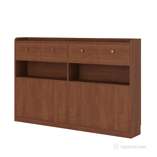 Modern Wooden Storage Cabinet With Drawers Cabinet Doors And Open Shelves 3d model 