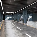 Modern B1 Underground Parking Garage With Marble Wall Luxury Cars Direction Arrows And Entrance