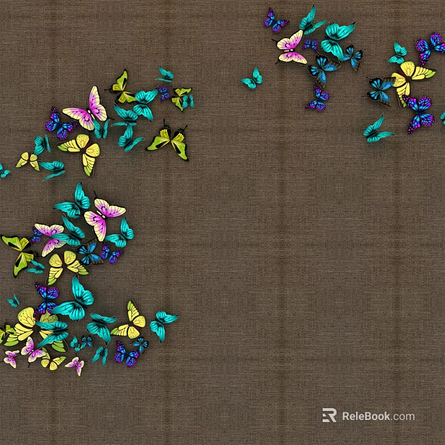 Numerous Colorful Butterflies Flying with Vibrant Hues on Brown Textured Background 3d model 
