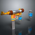 Colorful Toy Weapon Design With Yellow Red Body Brown Barrel And Blue Attachments