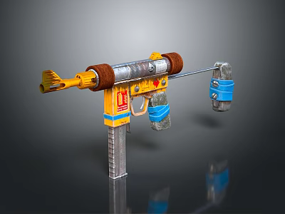 Colorful Toy Weapon Design With Yellow Red Body Brown Barrel And Blue Attachments 3d model
