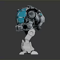 Game Movie Character Robot with Blue Core Mechanical Arms Futuristic Metallic Design and White Legs