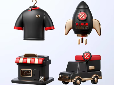 E-commerce Activity Elements Black Friday Store Activity E-commerce Scene Shopping Poster Short-sleeved Rocket Car Q Edition Small Objects Digital Products 3d model