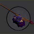 Game Movie Character Witch With Purple Dress Blonde Hair And Red Spiked Staff On Base