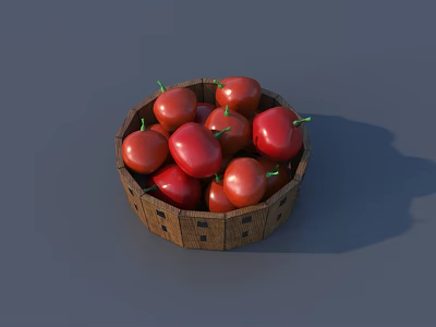 Fresh Red Tomatoes in a Brown Woven Basket on Gray Surface 3d model