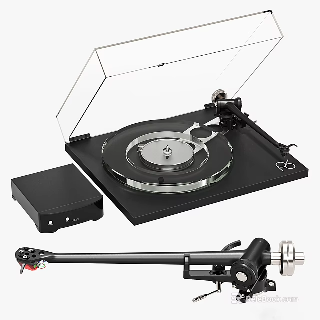 High Quality Vinyl Turntable With Transparent Cover Black Base And Tonearm 3d model 