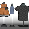 Orange Ruffled Hem Dress Blue Sleeveless Top And Dark Gray Diamond Pattern T Shirt