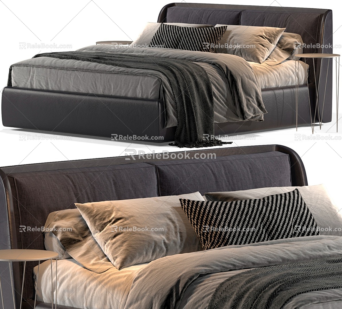 Modern dark gray double bed 3d model