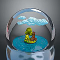 Crystal Ball Scene With Clouds Green Tree Small House And Blue Water