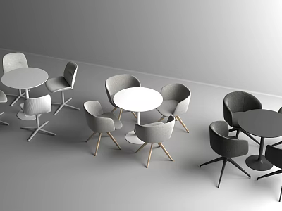 Modern Round Table And Chair Sets With Gray Seats And Wooden Legs 3d model