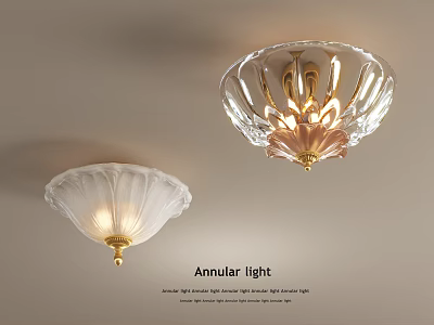Elegant Annular Ceiling Light With Petal Shaped Glass And Golden Accents 3d model