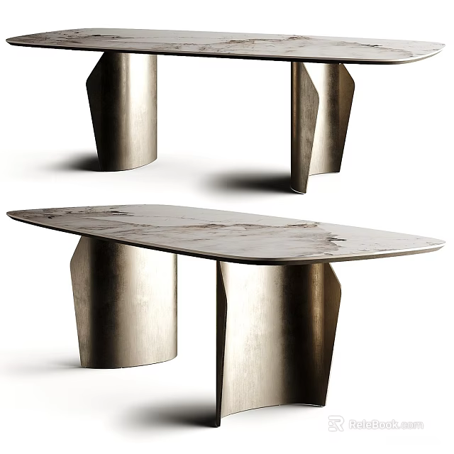 Modern Luxury Irregular Marble Dining Table With Textured Brass Metal Legs For Elegant Home Interior 3d model 