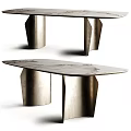 Modern Luxury Irregular Marble Dining Table With Textured Brass Metal Legs For Elegant Home Interior