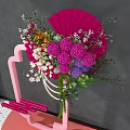 Chinese Style Floral Installation With Pink Geometric Frame Decorative Fan And Pearl Accents