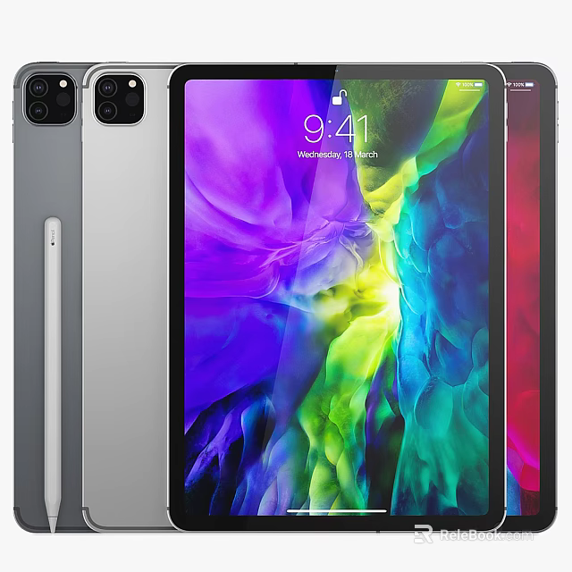Modern Tablet Device With Dual Camera Silver Frame And Colorful Display Wallpaper 3d model 