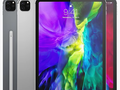 Modern Tablet Device With Dual Camera Silver Frame And Colorful Display Wallpaper 3d model