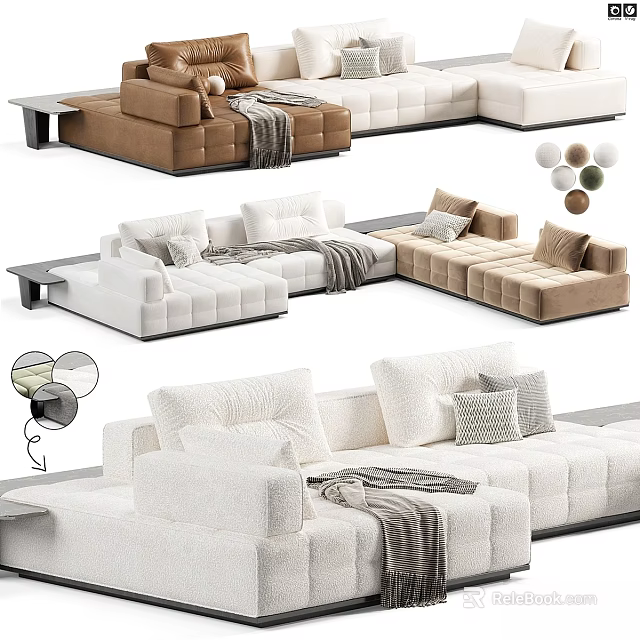 Modern White And Brown Modular Sofa Set With Soft Cushions And Decorative Blankets 3d model 