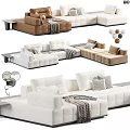 Modern White And Brown Modular Sofa Set With Soft Cushions And Decorative Blankets
