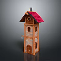 Charming Scenic Tower with Red Roof Wooden Structure and Stone Wall Windows