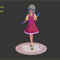 Anime Girl Character With Blonde Hair And Red Dress Standing On Pink Pedestal 3D Render